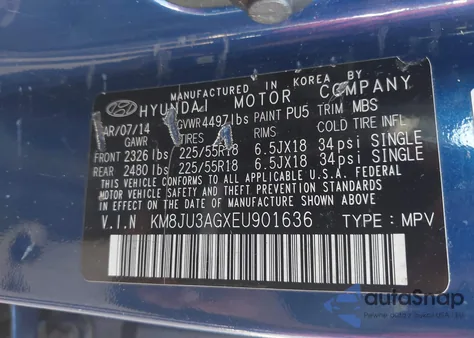 2014 Hyundai Tucson Limited z USA, uszkodzony, nr VIN KM8JU3AGXEU901636